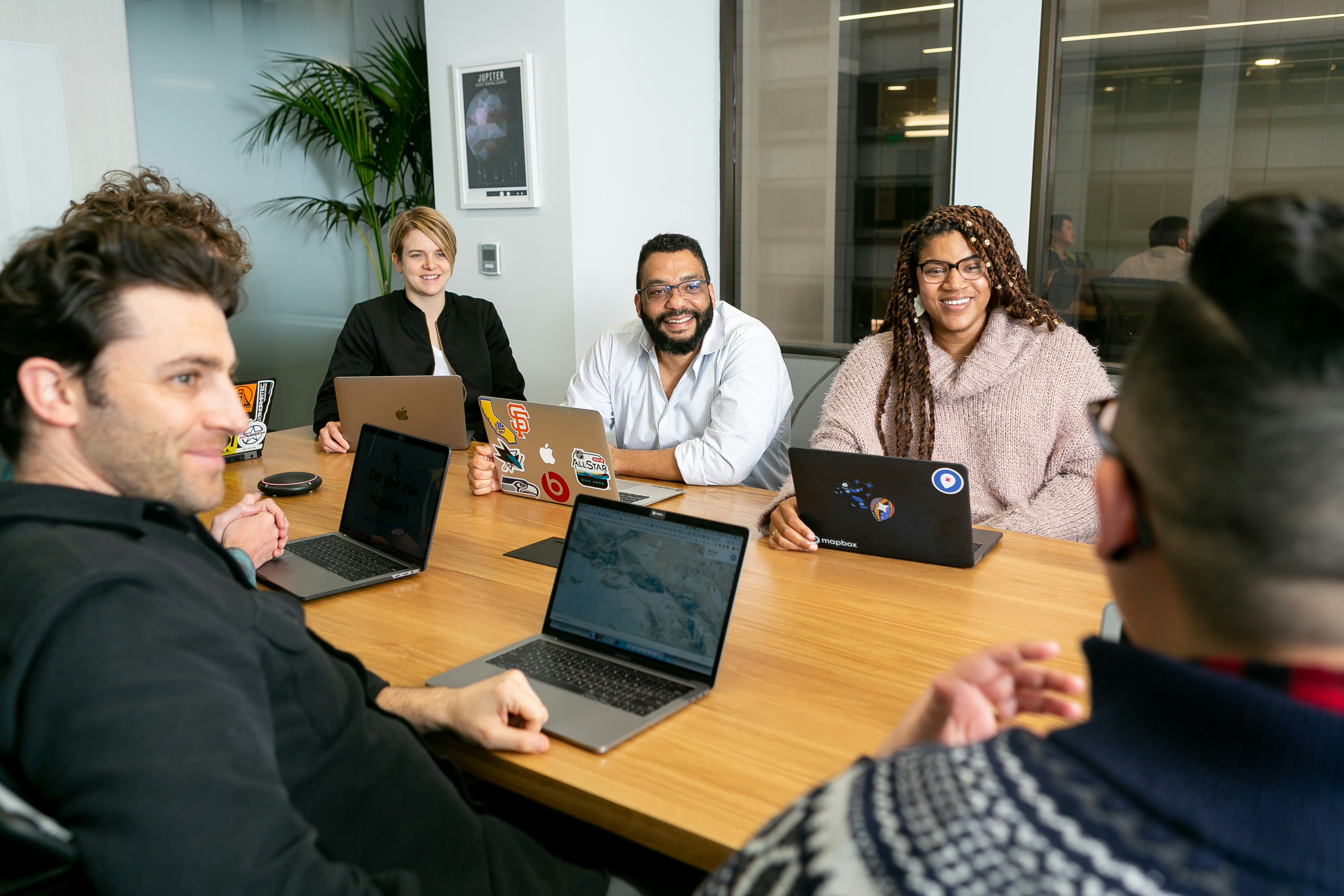 Spacious conference room with presentation screen